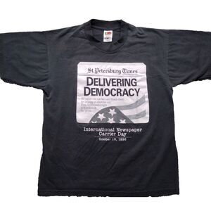 VTG  Delivering Democracy 1998 St Petersburg Times T Shirt SZ L Natl Carrier Day